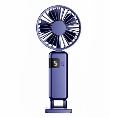 Portable Digital Display Hanging Neck Mute Small Fan USB Charging Handheld Foldable Fan(Blue) by buy2fix