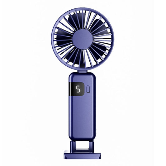 Portable Digital Display Hanging Neck Mute Small Fan USB Charging Handheld Foldable Fan(Blue) by buy2fix