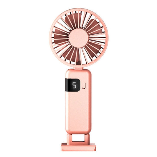 Portable Digital Display Hanging Neck Mute Small Fan USB Charging Handheld Foldable Fan(Pink) by buy2fix