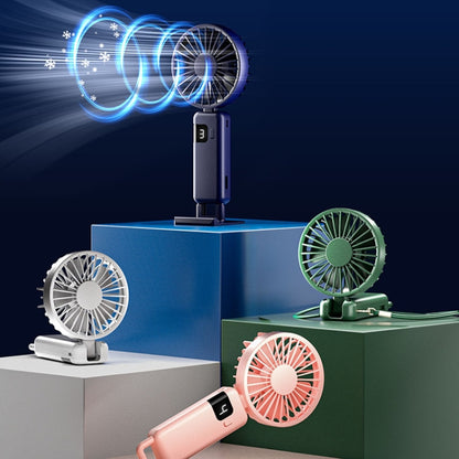 Portable Digital Display Hanging Neck Mute Small Fan USB Charging Handheld Foldable Fan(Blue) by buy2fix