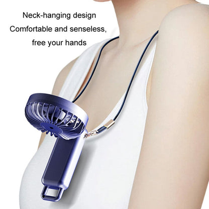 Portable Digital Display Hanging Neck Mute Small Fan USB Charging Handheld Foldable Fan(Blue) by buy2fix