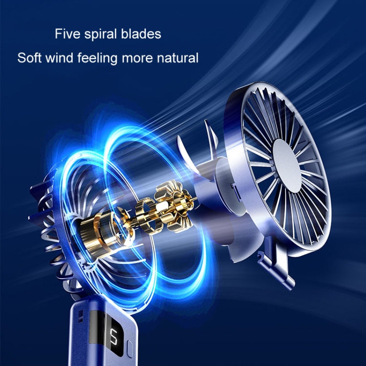 Portable Digital Display Hanging Neck Mute Small Fan USB Charging Handheld Foldable Fan(Blue) by buy2fix