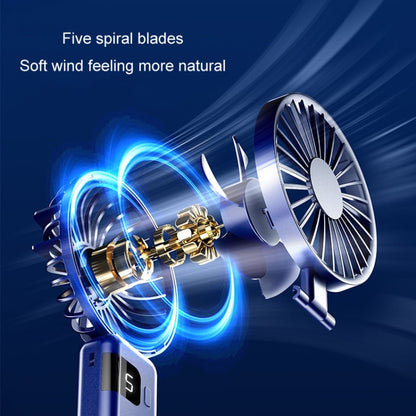 Portable Digital Display Hanging Neck Mute Small Fan USB Charging Handheld Foldable Fan(Blue) by buy2fix