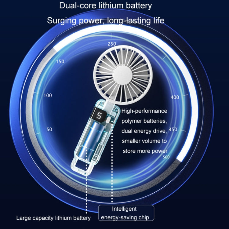 Portable Digital Display Hanging Neck Mute Small Fan USB Charging Handheld Foldable Fan(Blue) by buy2fix