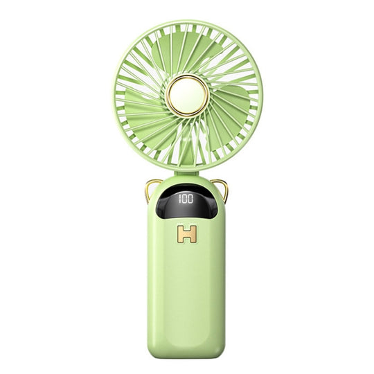 Foldable Digital Display USB Charging Fan Handheld Mute Hanging Neck Outdoor Small Fan(Green)