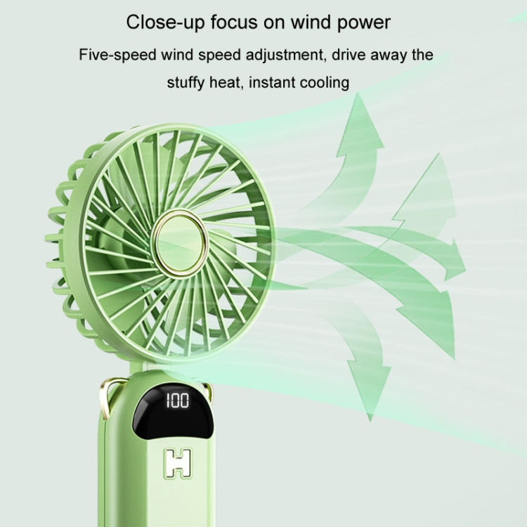 Foldable Digital Display USB Charging Fan Handheld Mute Hanging Neck Outdoor Small Fan(Green) by buy2fix