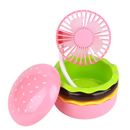 Hamburger Shaped Mini Desktop Fan with Cosmetic Mirror(Pink) by buy2fix