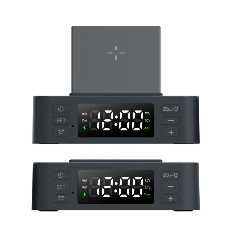 Wireless Charger Alarm Clock Foldable Mobile Stand With Pen Holder & Dual USB +1 Type-C Output(Black) by buy2fix