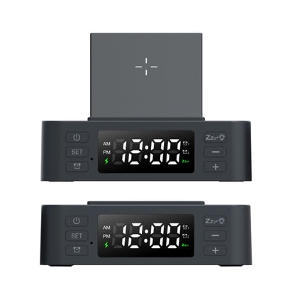 Wireless Charger Alarm Clock Foldable Mobile Stand With Pen Holder & Dual USB +1 Type-C Output(Black) by buy2fix