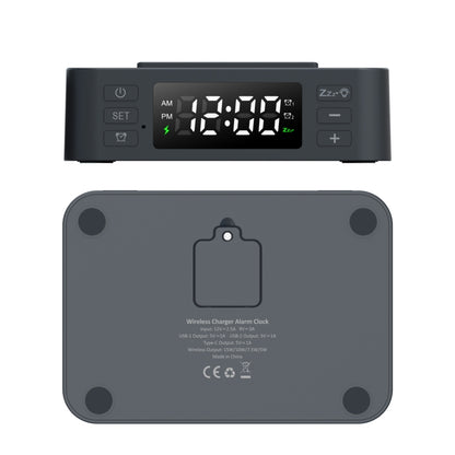 Wireless Charger Alarm Clock Foldable Mobile Stand With Pen Holder & Dual USB +1 Type-C Output(Black) by buy2fix