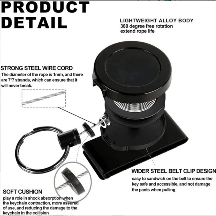 ABS Material 360 Degree Rotatable Heavy Duty Retractable Keychain with Belt Clip by buy2fix