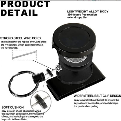 ABS Material 360 Degree Rotatable Heavy Duty Retractable Keychain with Belt Clip by buy2fix