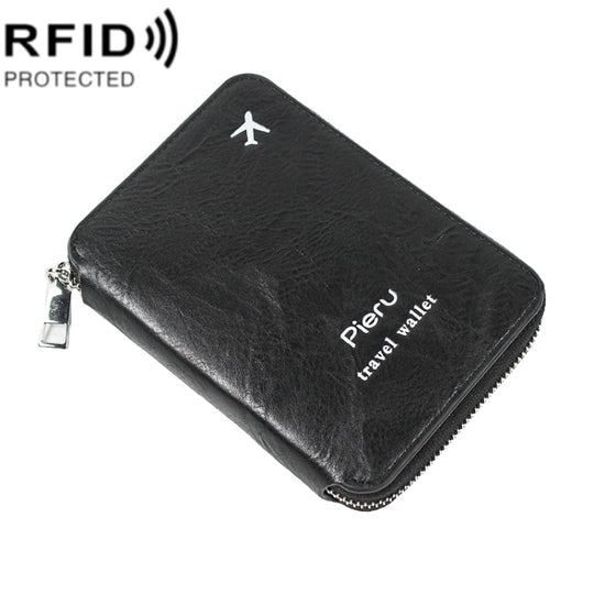 RFID Anti-theft Large Capacity Zipper Passport Bag Multifunctional Travel Document Storage Bag(Black)