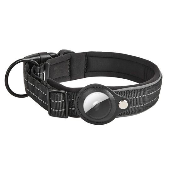 For AirTag 2nd Gen / AirTag 1st Gen Tracker Dog Collar Neoprene Lining Reflective Pet Collar, Size: M(Black)