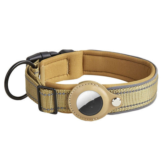 For AirTag 2nd Gen / AirTag 1st Gen Tracker Dog Collar Neoprene Lining Reflective Pet Collar, Size: XL(Dark Khaki)