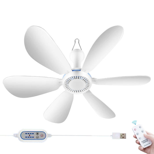 USB Home Dormitory Mute High Wind Power Mini Fan Six Blade Small Ceiling Fan, Style: Fan+Remote Control Speed Control Cord by buy2fix