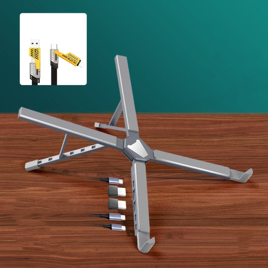 XY-1 5-In-1 Laptop Docking Station Stand Increased Folding Heat Dissipation HUB Bracket(Gray) by buy2fix