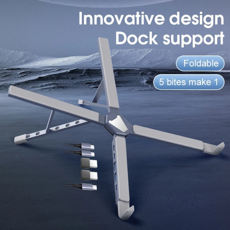 XY-1 5-In-1 Laptop Docking Station Stand Increased Folding Heat Dissipation HUB Bracket(Silver) by buy2fix