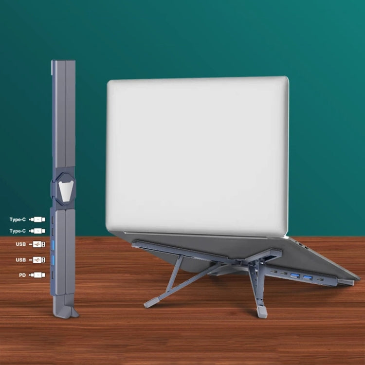 XY-1 5-In-1 Laptop Docking Station Stand Increased Folding Heat Dissipation HUB Bracket(Silver) by buy2fix