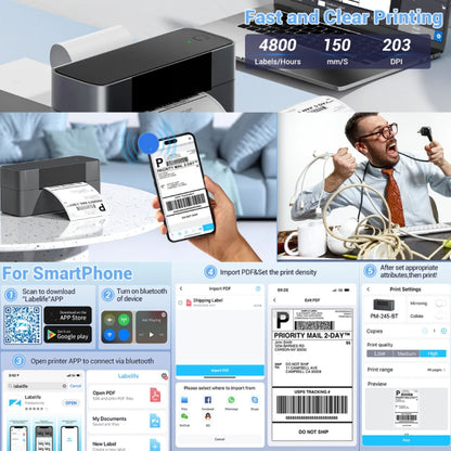 Phomemo PM245-BT Bluetooth Shipping Label Printer Support Labels Width  1- 4.6 Inch(US Plug) - Receipt Printers by Phomemo | Online Shopping UK | buy2fix
