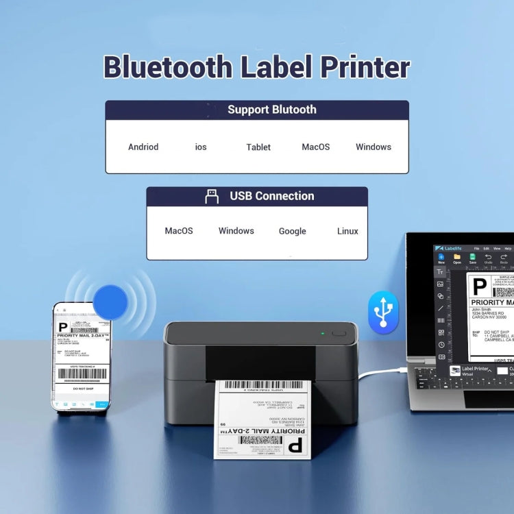 Phomemo PM245-BT Bluetooth Shipping Label Printer Support Labels Width  1- 4.6 Inch(US Plug) - Receipt Printers by Phomemo | Online Shopping UK | buy2fix