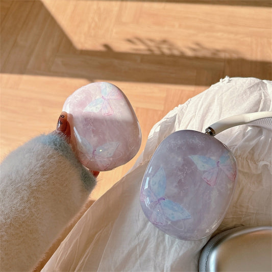 For AirPods Max 1Pair Marble Textured Butterfly Pattern Headphone Silicone Case(Light Purple) - For AirPods Max by buy2fix | Online Shopping UK | buy2fix
