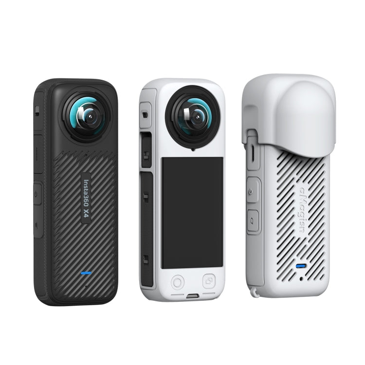 For Insta360 X4 AMagisn Silicone Protective Cover Body Case + Lens Cover Gray by aMagisn