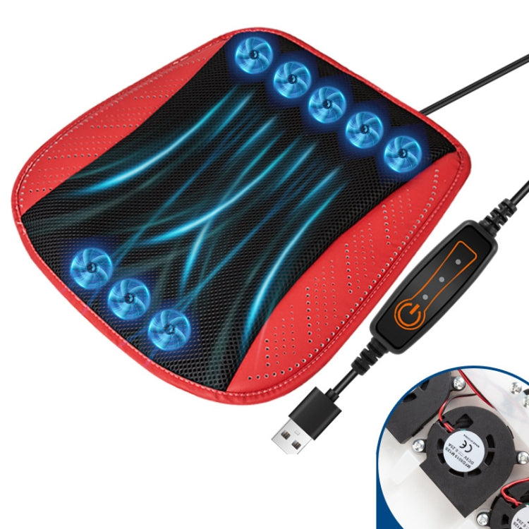 Car USB Summer Cool Ventilated Breathable Seat Cushion(Red 8 Sets Fan) by buy2fix