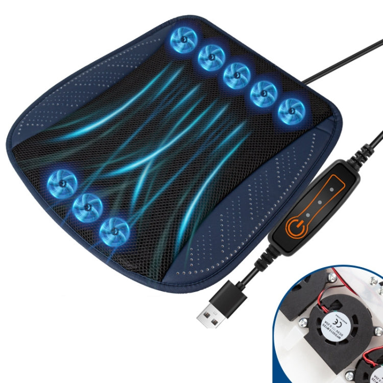Car USB Summer Cool Ventilated Breathable Seat Cushion(Navy 8 Sets Fan) by buy2fix