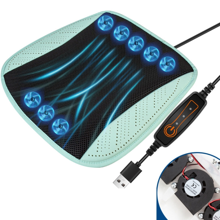 Car USB Summer Cool Ventilated Breathable Seat Cushion(Blue 8 Sets Fan) by buy2fix