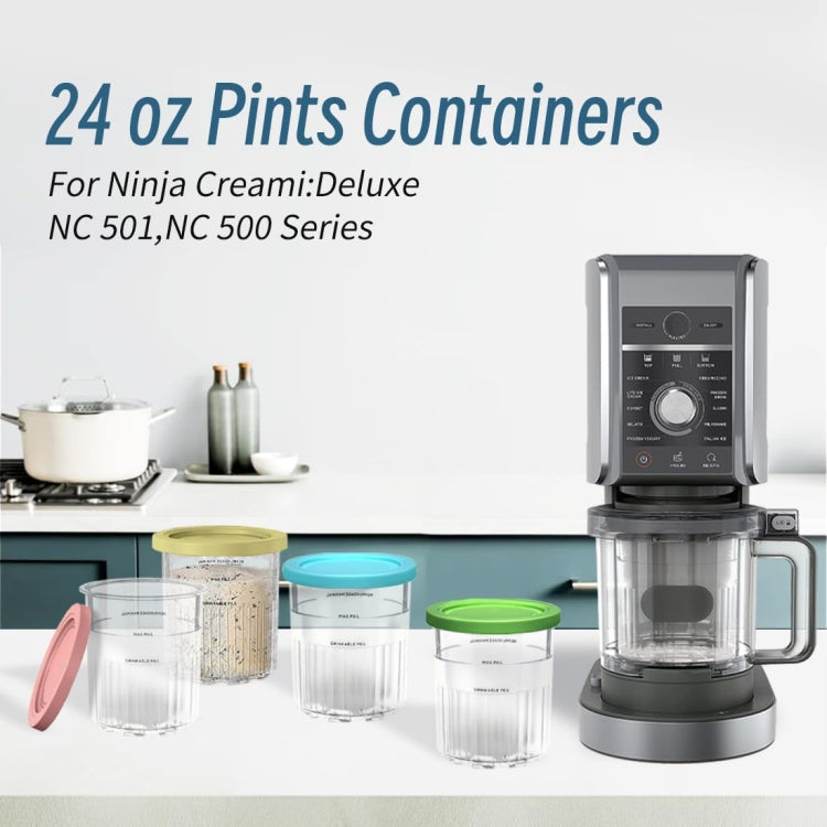 For Ninja Creami Deluxe NC500 / NC501 4pcs /Set 24Oz Ice Cream Containers - Food Disposer Parts by buy2fix | Online Shopping UK | buy2fix
