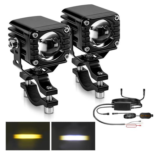 40W Motorcycle Wired Switch Integrated Waterproof Spotlight(Yellow White Light)