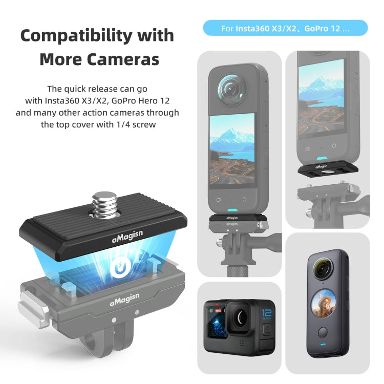 AMagisn Metal Magnetic Quick Release + Top Cover, For Insta360 Ace / Ace Pro / X5 / X3 / X2 / GoPro HERO12 Black - Mount & Holder by aMagisn | Online Shopping UK | buy2fix