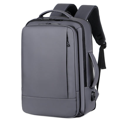 Expandable Business Waterproof Laptop Backpack With USB Port(Grey) by buy2fix