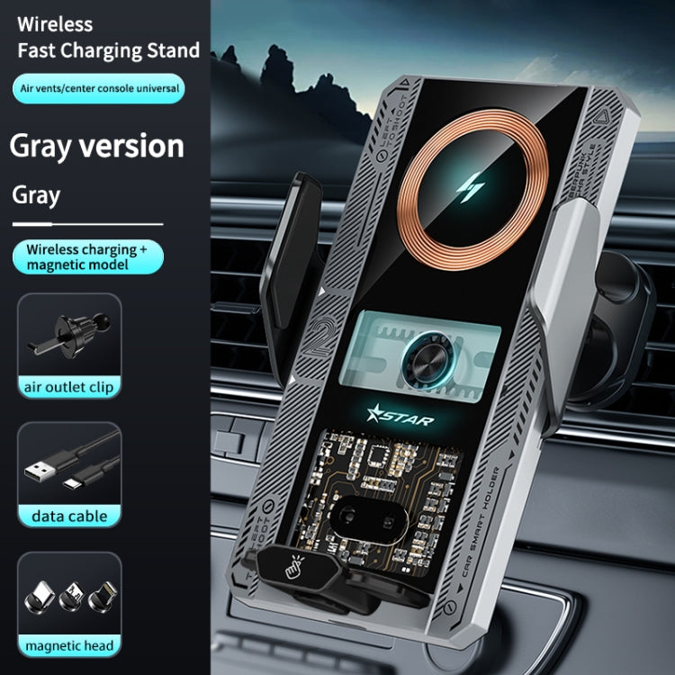 15W QI Protocol Wireless Car Charger Smart Induction Phone Holder(Silver) by buy2fix