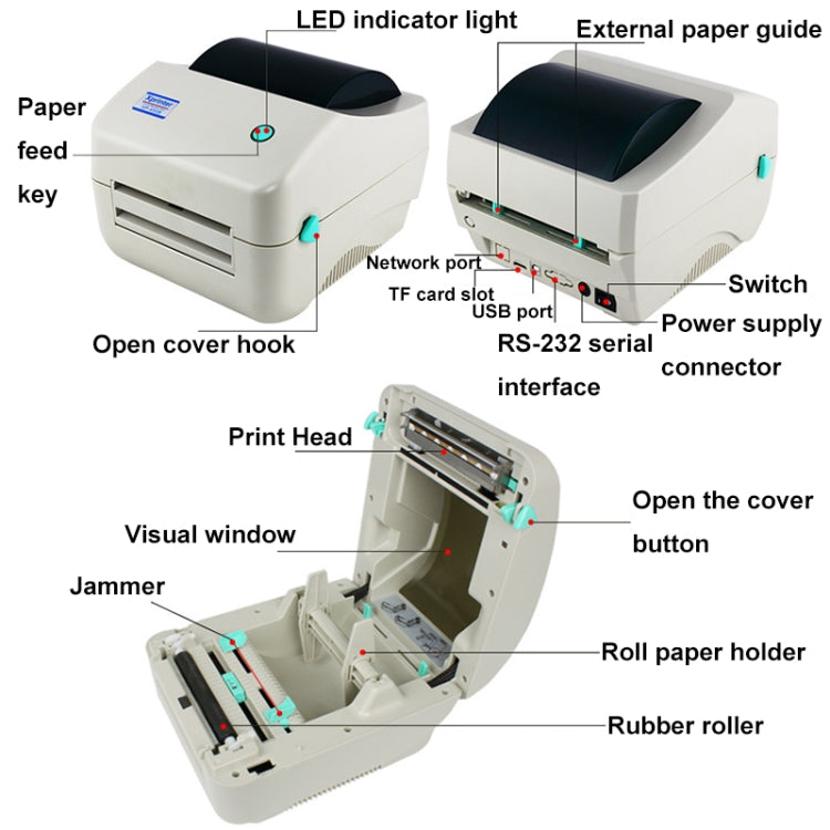 Xprinter XP-450B USB Port Supermarket Cashier Barcode Thermal Printer(UK Plug) - Receipt Printers by Xprinter | Online Shopping UK | buy2fix