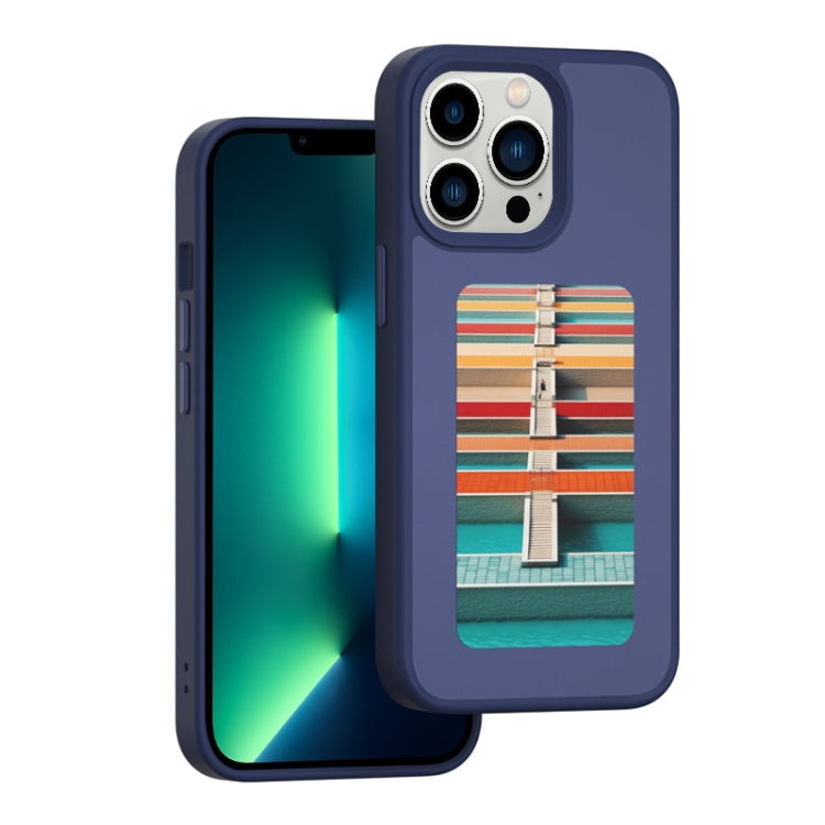 For iPhone 13 Pro Max NFC Four-Color E-ink Screen DIY Phone Case(Blue) - iPhone 13 Pro Max Cases by buy2fix | Online Shopping UK | buy2fix