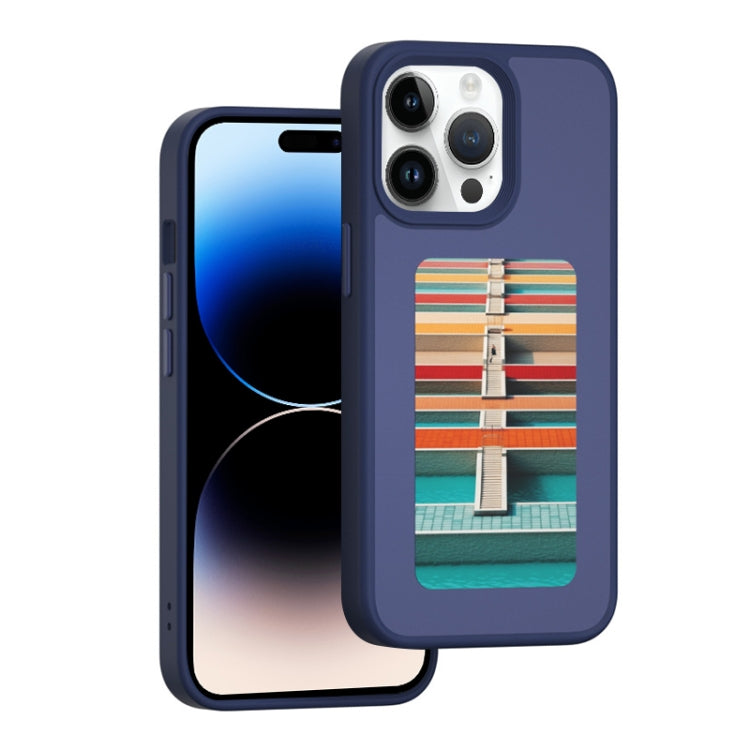 For iPhone 14 Pro Max NFC Four-Color E-ink Screen DIY Phone Case(Blue) - iPhone 14 Pro Max Cases by buy2fix | Online Shopping UK | buy2fix