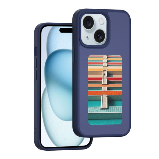For iPhone 15 NFC Four-Color E-ink Screen DIY Phone Case(Blue) - iPhone 15 Cases by buy2fix | Online Shopping UK | buy2fix
