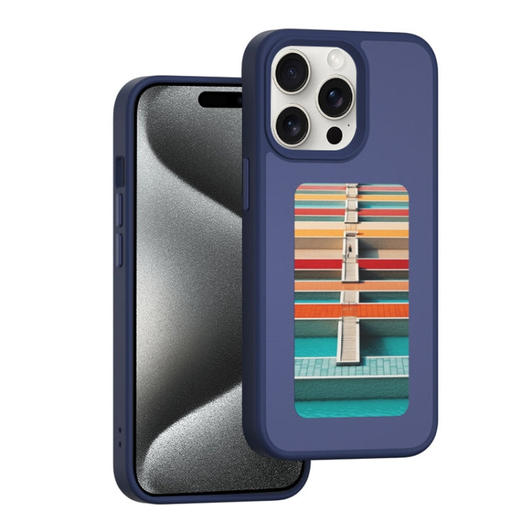 For iPhone 15 Pro NFC Four-Color E-ink Screen DIY Phone Case(Blue) - iPhone 15 Pro Cases by buy2fix | Online Shopping UK | buy2fix