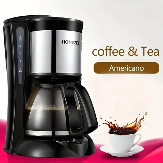 HOMEZEST 600W 0.65L  Automatic Drip Coffee Maker with Glass Carafe 2-6 Cup Capacity(323 Black UK Plug) - Coffee Machine & Accessories by HOMEZEST | Online Shopping UK | buy2fix