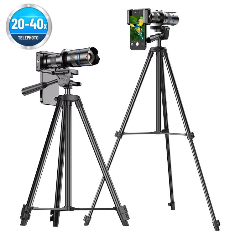 APEXEL APL-20-40XCR50 20-40X Phone Zoom Lens Kit with Adjustable 42-129cm Tripod HD Telephoto Lens for Moon, Concert Photography - Lens & Accessories by APEXEL | Online Shopping UK | buy2fix