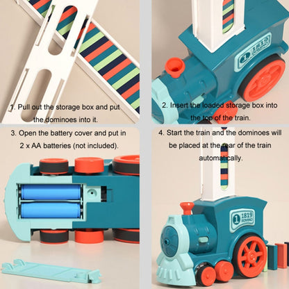 Children Dominoes Toy Train Electrical Music Light Train Automatic Casting Tokens Toy(Blue) by buy2fix