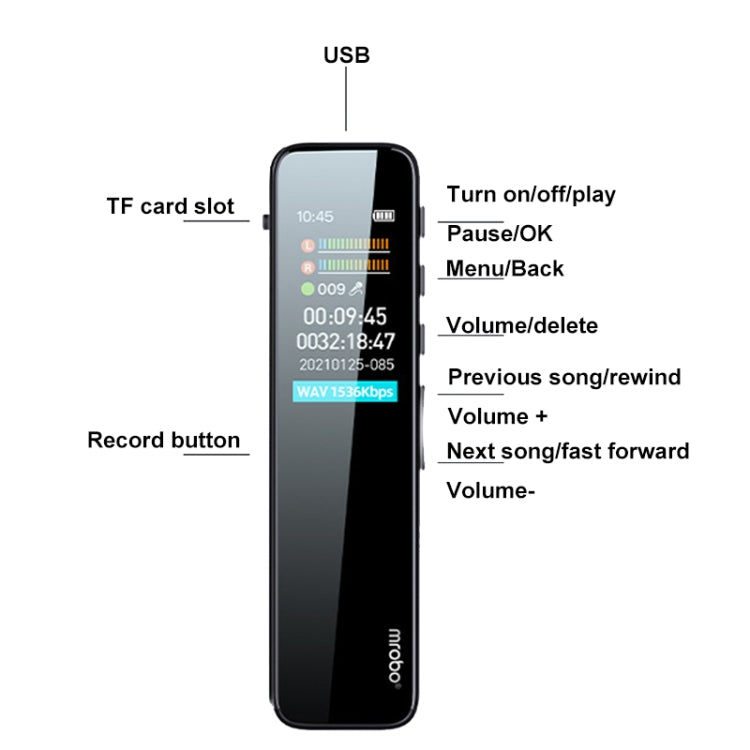 Mrobo RV18 0.96-Inch Color Screen Smart Noise Reduction Recording Pen, Capacity: 32GB(Enhanced) by Mrobo