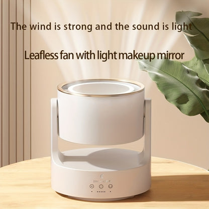 3 In 1 Multifunctional Desktop Fan with LED Light Cosmetic Mirror USB Plug Non-Oscillating by buy2fix