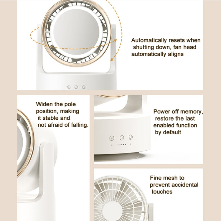 3 In 1 Multifunctional Desktop Fan with LED Light Cosmetic Mirror Rechargeable Oscillating by buy2fix