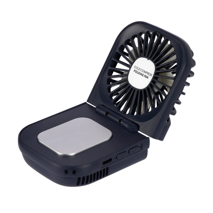 USB Charging Folding Outdoor Handheld Mini Cold Compress Fan Desktop Cooling Fan(Navy Blue) by buy2fix