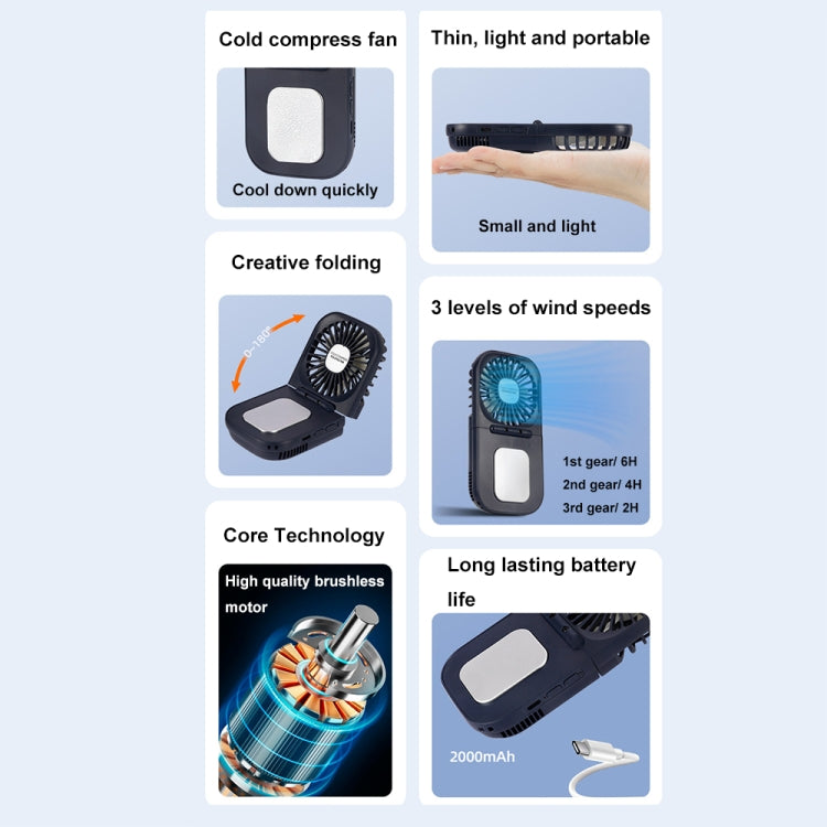 USB Charging Folding Outdoor Handheld Mini Cold Compress Fan Desktop Cooling Fan(Navy Blue) by buy2fix