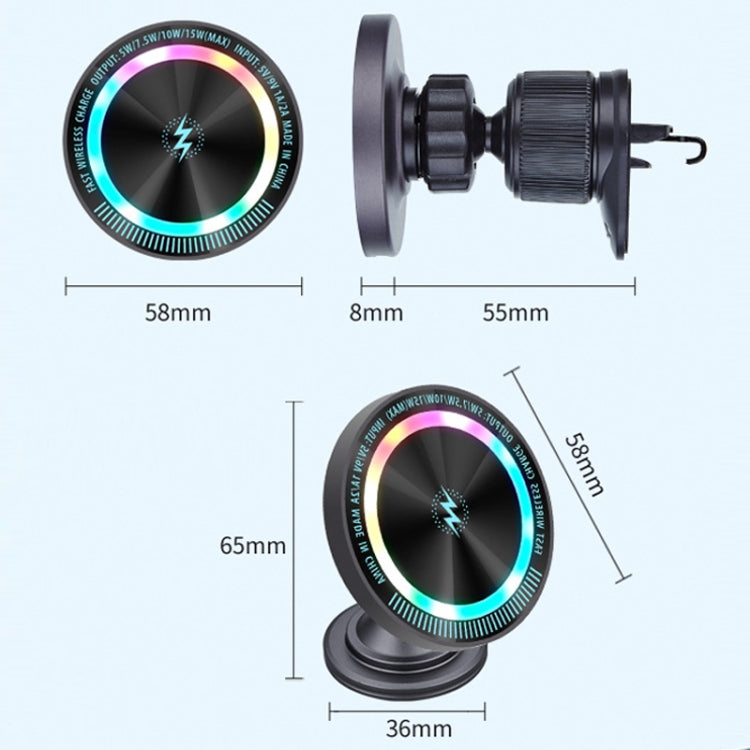 Magsafe 15W Magnetic Colorful Light Wireless Charging Mobile Phone Holder, Color: A9 Air Outlet Dark Gray by buy2fix