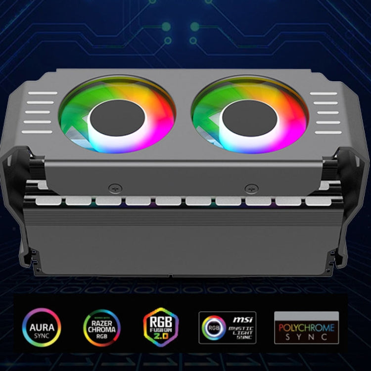 Desktop ARGB Memory Cooler PWM Temperature Control Dual Fan, For DDR / DDR2 / DDR3 / DDR4 / DDR5(Black) by buy2fix